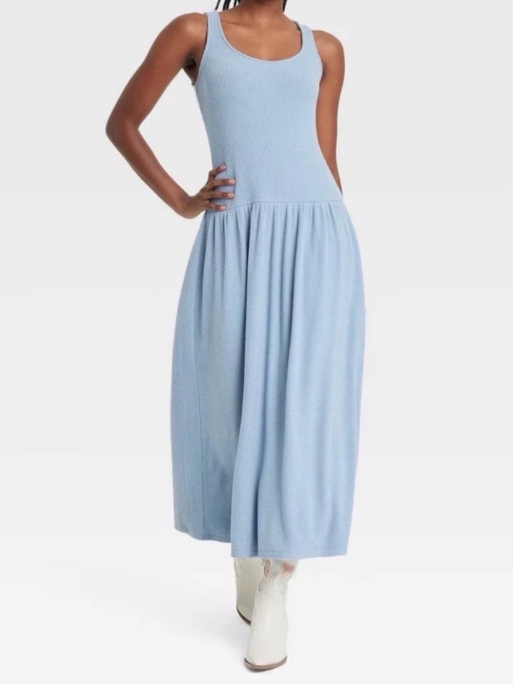 Universal Thread 1X Women's Drop Waist Knit Midi Dress Blue